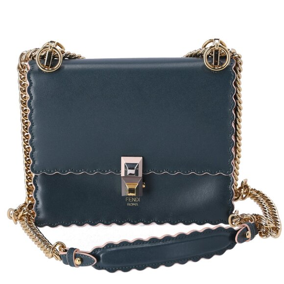 FENDI Mini Kan I Shoulder Bag 8M0381-A18Q Green Leather - Picture 1 of 8
